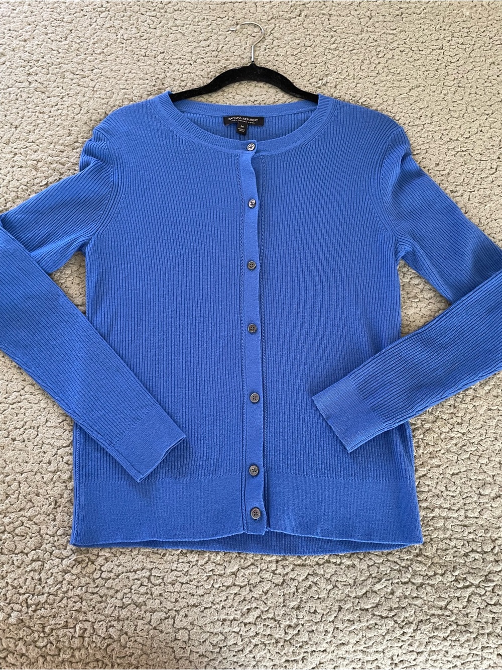 Banana Republic Blue Ribbed Button-Front Sweater Merino Wool size M lightweight